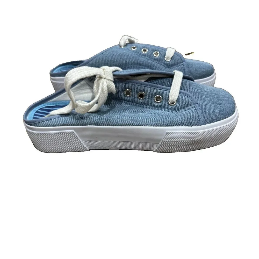 Vtg 90s Y2K NO BOUNDARIES Blue Denim Platform Slip-On Mules Sneakers Sz 8.5